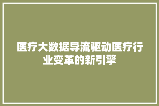 医疗大数据导流驱动医疗行业变革的新引擎
