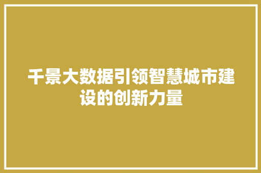 千景大数据引领智慧城市建设的创新力量
