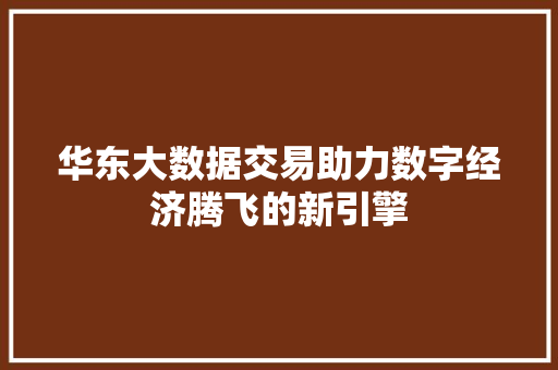 华东大数据交易助力数字经济腾飞的新引擎