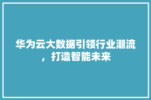 华为云大数据引领行业潮流，打造智能未来