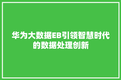 华为大数据EB引领智慧时代的数据处理创新