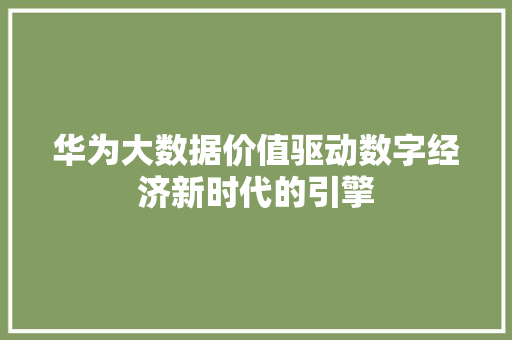 华为大数据价值驱动数字经济新时代的引擎