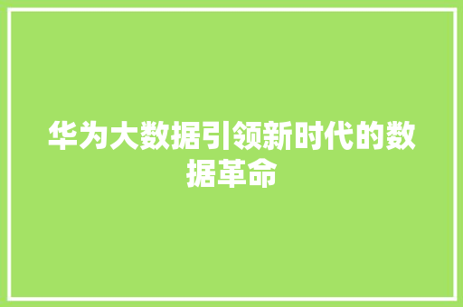 华为大数据引领新时代的数据革命