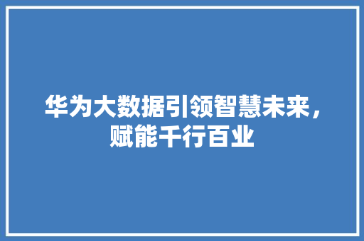 华为大数据引领智慧未来，赋能千行百业
