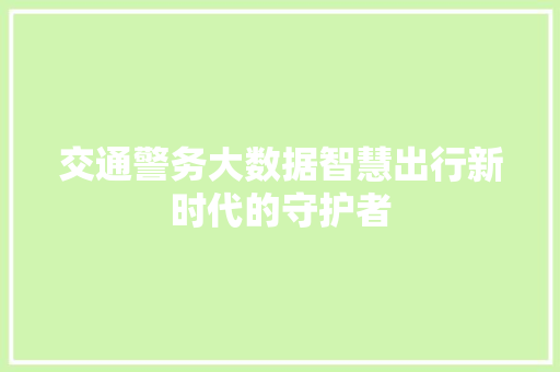 交通警务大数据智慧出行新时代的守护者