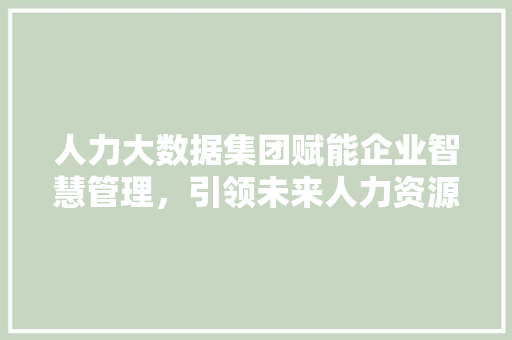 人力大数据集团赋能企业智慧管理，引领未来人力资源变革