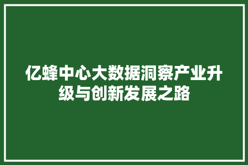 亿蜂中心大数据洞察产业升级与创新发展之路
