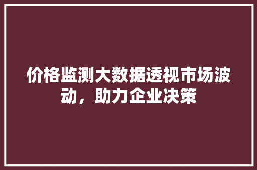 价格监测大数据透视市场波动，助力企业决策 建站教程