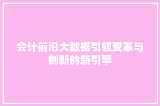 会计前沿大数据引领变革与创新的新引擎