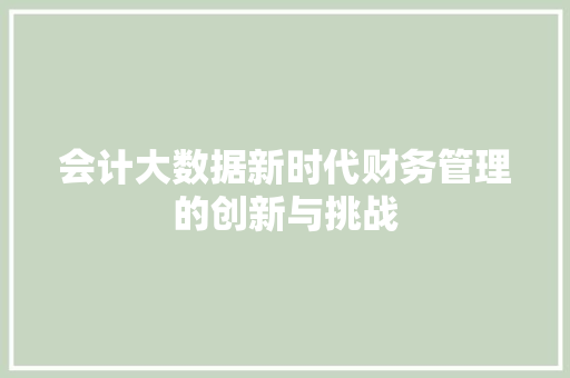 会计大数据新时代财务管理的创新与挑战