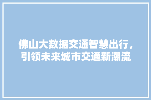 佛山大数据交通智慧出行，引领未来城市交通新潮流