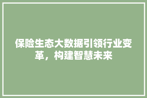 保险生态大数据引领行业变革，构建智慧未来