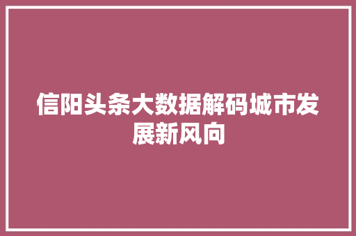 信阳头条大数据解码城市发展新风向