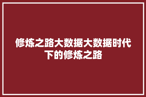 修炼之路大数据大数据时代下的修炼之路