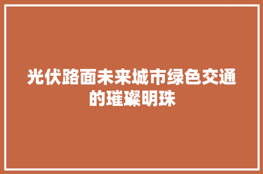 光伏路面未来城市绿色交通的璀璨明珠