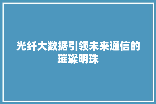 光纤大数据引领未来通信的璀璨明珠