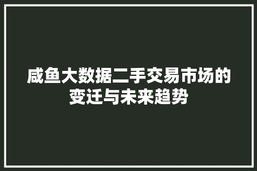 咸鱼大数据二手交易市场的变迁与未来趋势 SEO教程