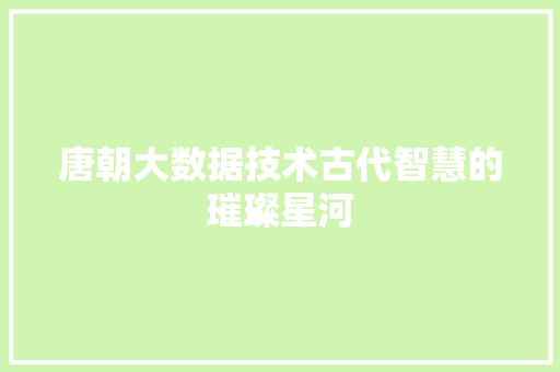 唐朝大数据技术古代智慧的璀璨星河