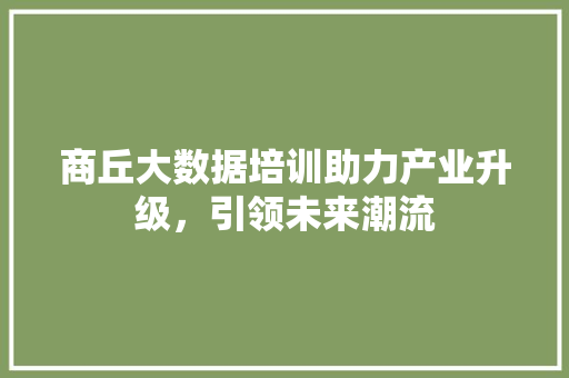 商丘大数据培训助力产业升级，引领未来潮流