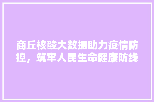 商丘核酸大数据助力疫情防控，筑牢人民生命健康防线