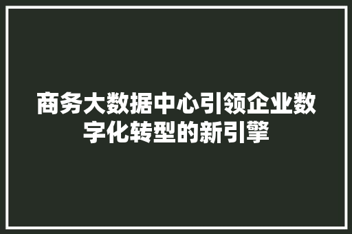 商务大数据中心引领企业数字化转型的新引擎