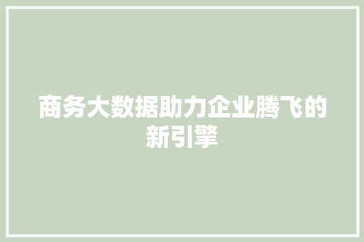 商务大数据助力企业腾飞的新引擎