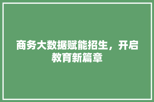 商务大数据赋能招生，开启教育新篇章