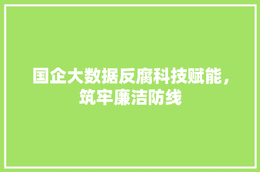 国企大数据反腐科技赋能，筑牢廉洁防线