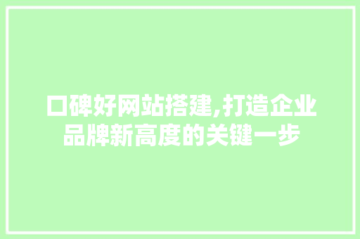 口碑好网站搭建,打造企业品牌新高度的关键一步