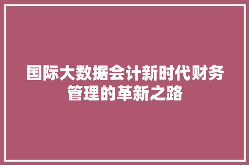 国际大数据会计新时代财务管理的革新之路