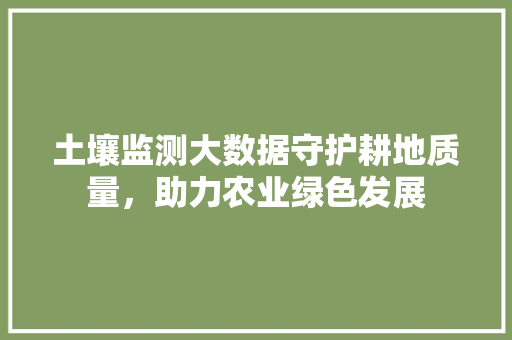 土壤监测大数据守护耕地质量，助力农业绿色发展