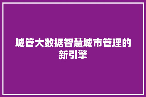 城管大数据智慧城市管理的新引擎