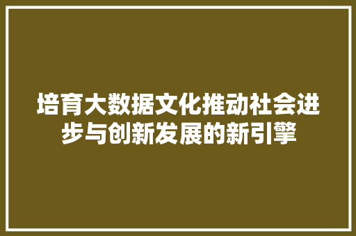 培育大数据文化推动社会进步与创新发展的新引擎 服务器/数据库