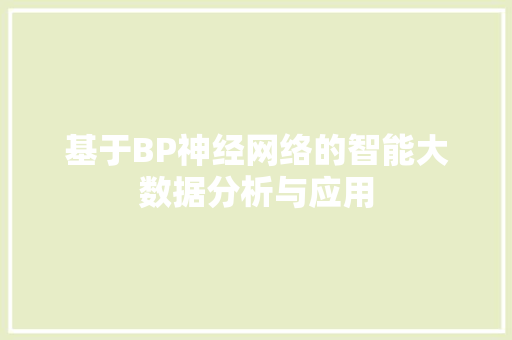基于BP神经网络的智能大数据分析与应用 SEO教程