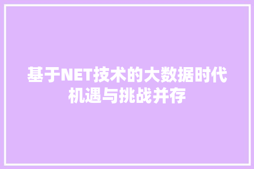 基于NET技术的大数据时代机遇与挑战并存
