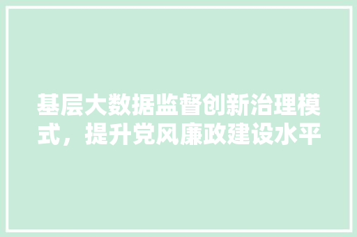 基层大数据监督创新治理模式，提升党风廉政建设水平