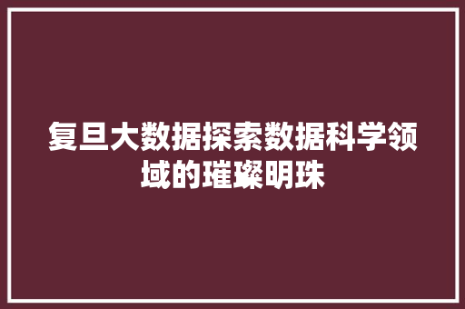 复旦大数据探索数据科学领域的璀璨明珠