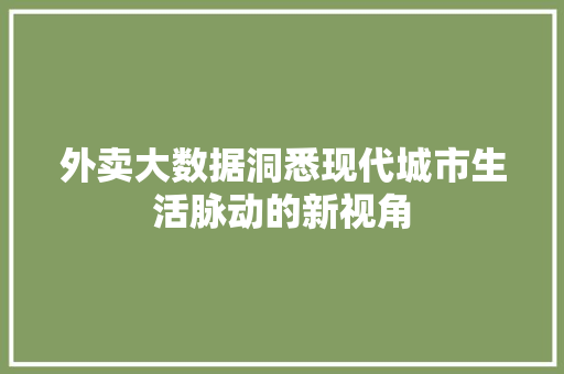 外卖大数据洞悉现代城市生活脉动的新视角