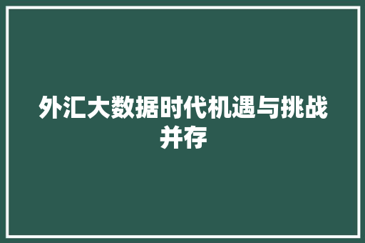 外汇大数据时代机遇与挑战并存