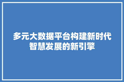 多元大数据平台构建新时代智慧发展的新引擎