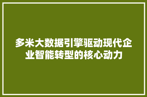 多米大数据引擎驱动现代企业智能转型的核心动力