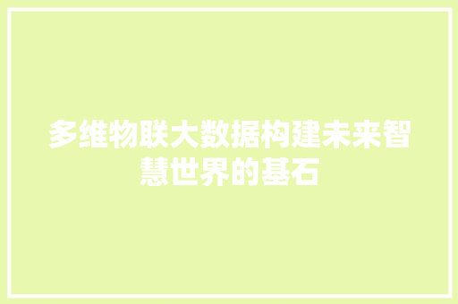 多维物联大数据构建未来智慧世界的基石