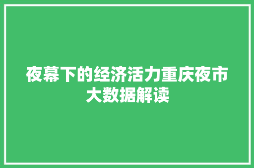 夜幕下的经济活力重庆夜市大数据解读