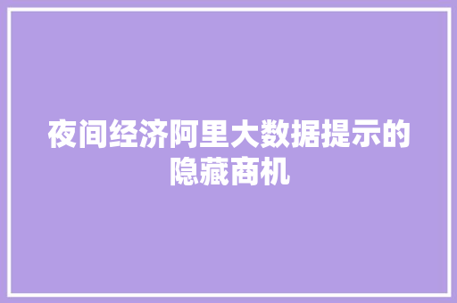 夜间经济阿里大数据提示的隐藏商机