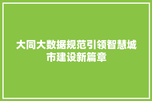 大同大数据规范引领智慧城市建设新篇章