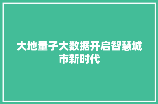 大地量子大数据开启智慧城市新时代