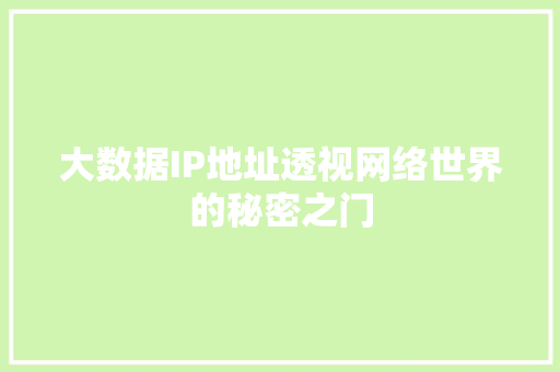 大数据IP地址透视网络世界的秘密之门