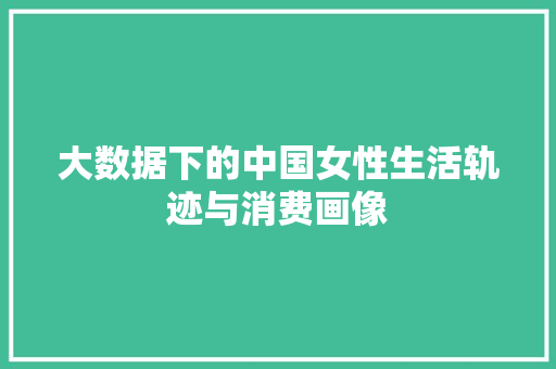 大数据下的中国女性生活轨迹与消费画像