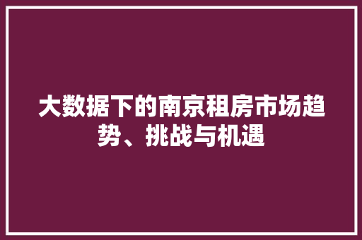 大数据下的南京租房市场趋势、挑战与机遇