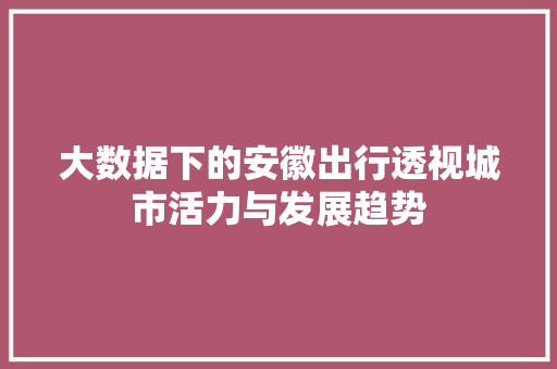 大数据下的安徽出行透视城市活力与发展趋势